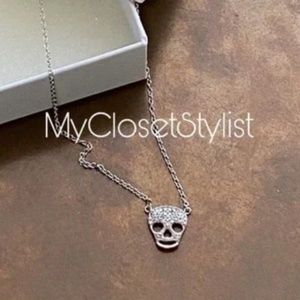 Swarovski Skull 925 Necklace NEW! Crystals Studded Sterling Silver RARE nib